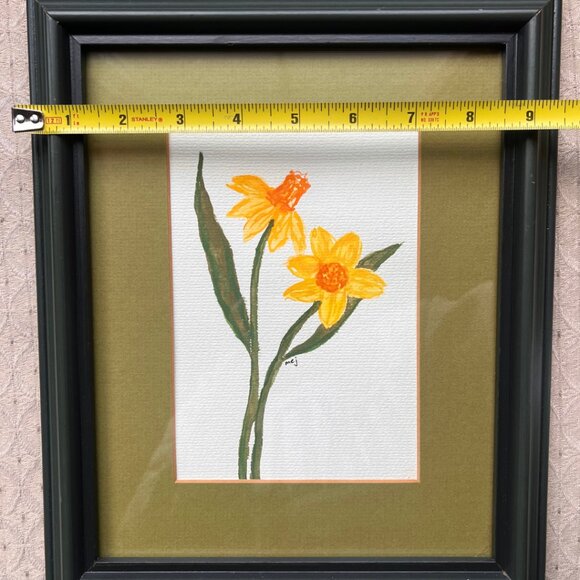 Vintage Wooden Frame with Original Watercolour Painting | Spring Daffodils - Picture 3 of 5